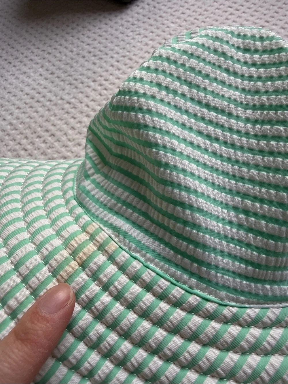 Mint Green Striped Baby Sunsuit with Hat